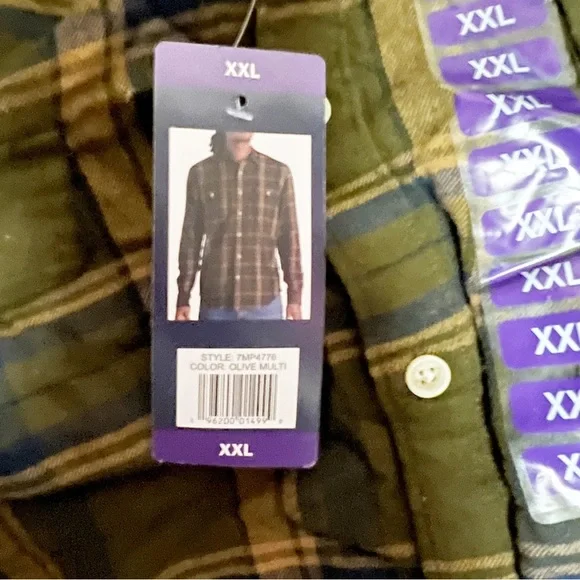😻NWT Lucky Brand Plaid Flannel Shirt Long Sleeves Green Plaid - Picture 2 of 3